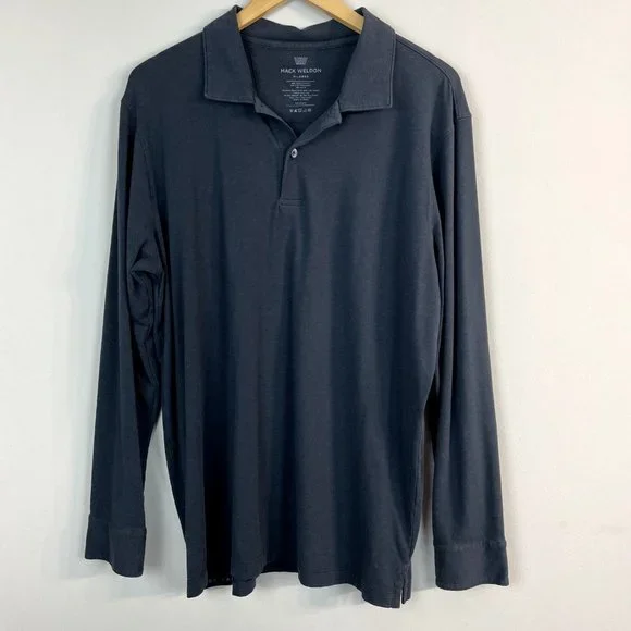 Mack Weldon Polo Shirt Men XL Gray Intrepid Long Sleeve Pima Cotton X-Large - Picture 2 of 6